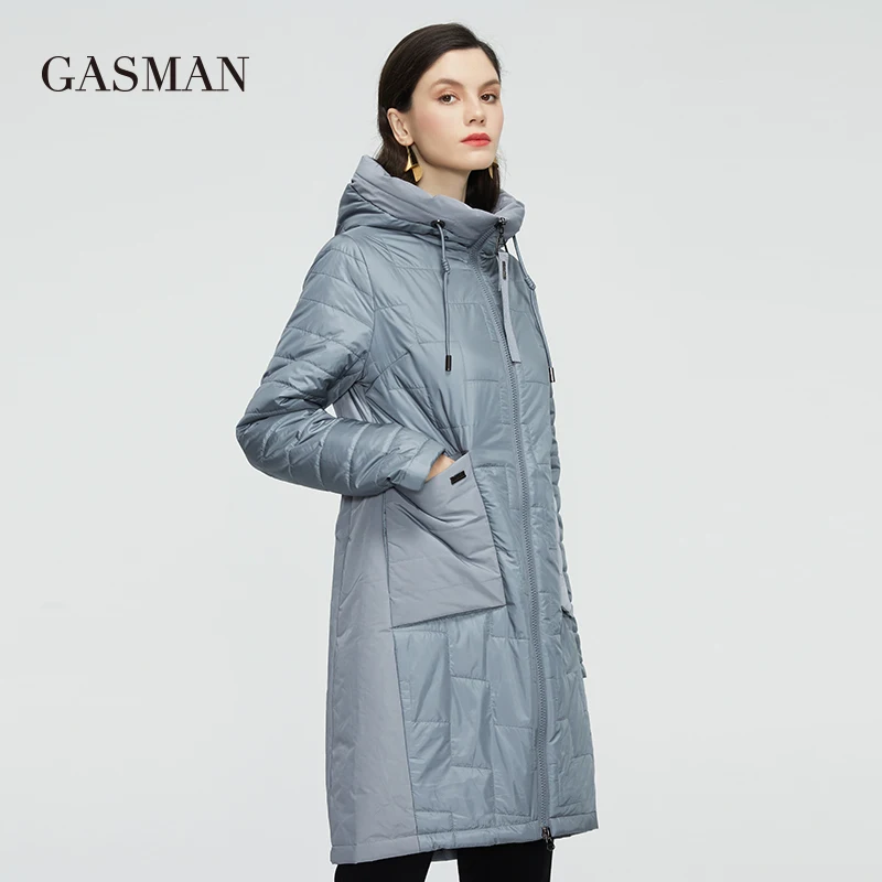 GASMAN 2022 NEW Spring Autumn Jacket fashion casual coat women long parka Thin Cotton hooded high quality women\'s jackets 81868