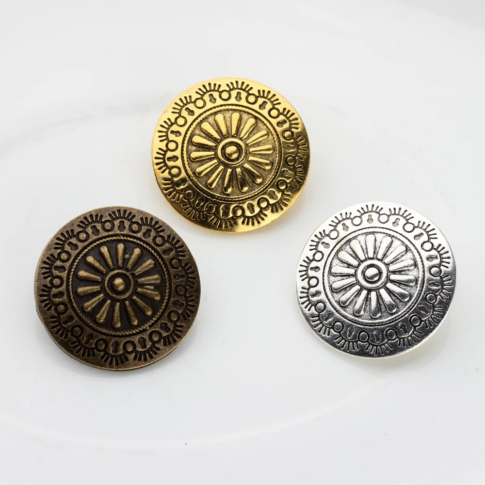 3pcs/lot 30MM Retro Zinc Alloy Round  Bronze  Daisy CONCHO Decorative Buttons Charms Pendants For DIY Accessories