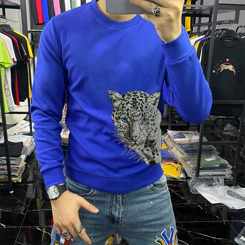 2024 European Men's Hoodie Comfortable Fabric Hot Diamond Shiny Craft Outdoor Fitness Sweatshirt Oversized