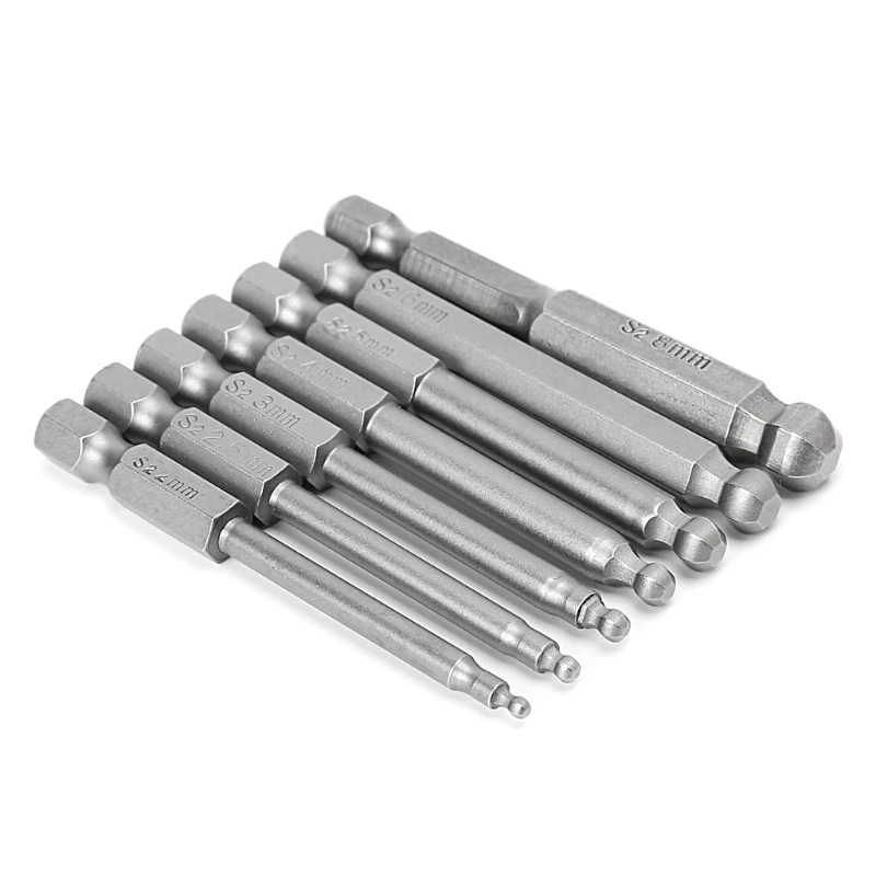 7 Pcs 65mm Magnetic Ball End Hexagon Head Hex Screwdriver Bits Drill Tools 2.5\'\'