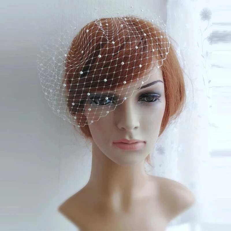 Velo per fascia bianco velo da sposa con perline Birdcage velo accessori per capelli da sposa perle velo corto affascinanti affascinanti affascinanti da sposa 2021