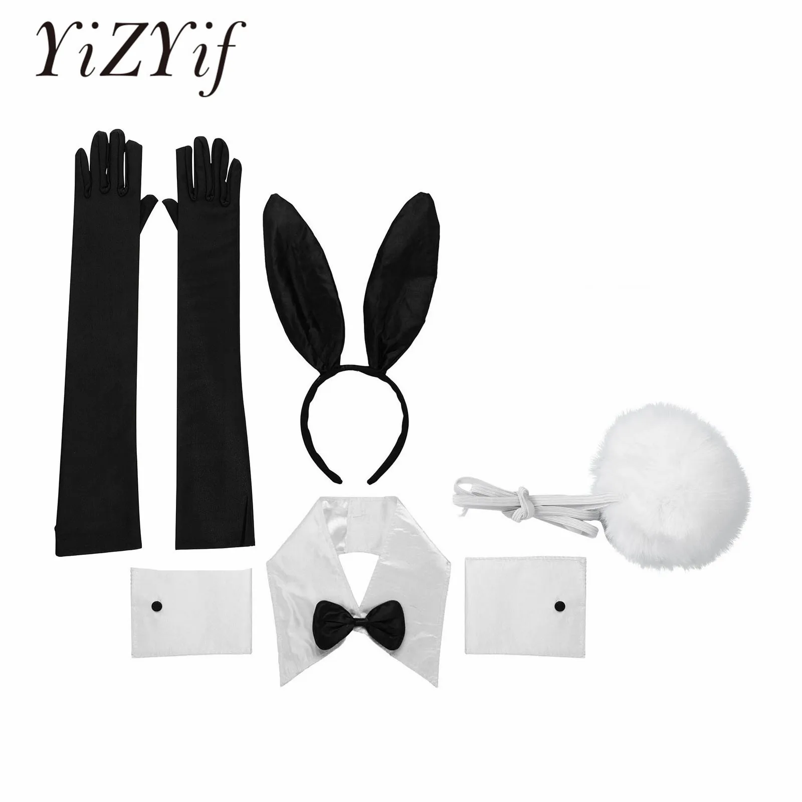 

Sexy Bunny Ears Headband Rabbit Collar Bow Ties Cuffs Bunny Tail Ball Long Gloves for Halloween Christmas Party Costume Cosplay