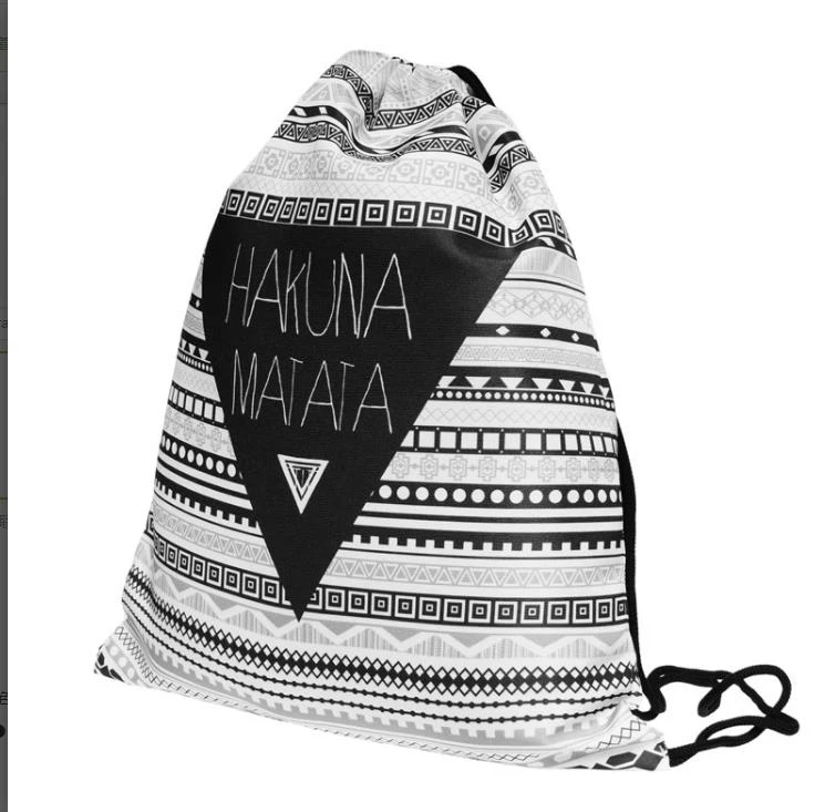 Hakuna Matata Women Geometric Backpack 3D Printing Travel Softback Women Mochila Drawstring Bag Mens Backpacks