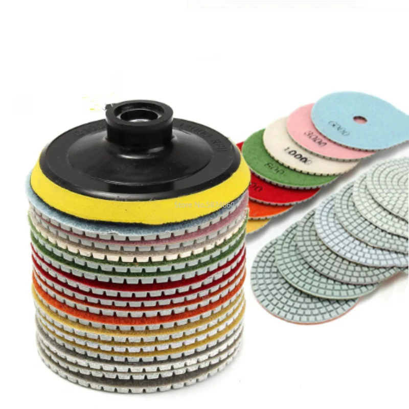 16Pcs 4 inch Diamond Polishing Pads Kit 100mm M14 Wet/Dry for Granite Stone Concrete Marble Polishing Use Grinding Discs Set