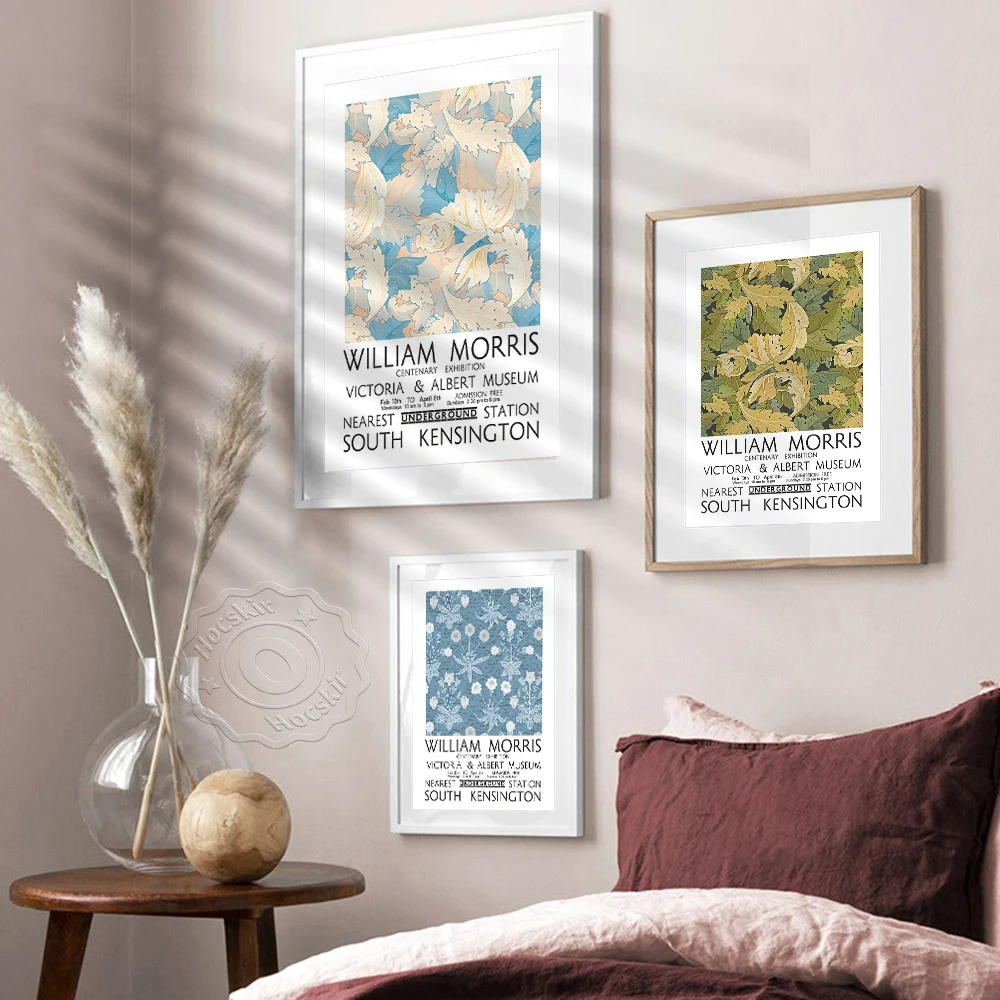 William Morris Exhibition Museum Poster,Flower Posters,Retro Chrysanthemum Wall Picture, Blue Daisy  Exhibition Art Poster