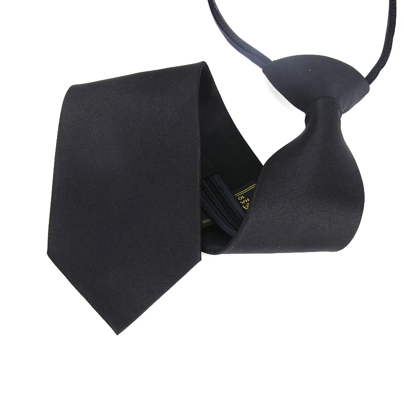 Men Zipper Tie Easy To Pull Lazy Necktie 7cm Classic Solid Neckwear Cravat choker Ladies Dress Meeting Women Wedding Black