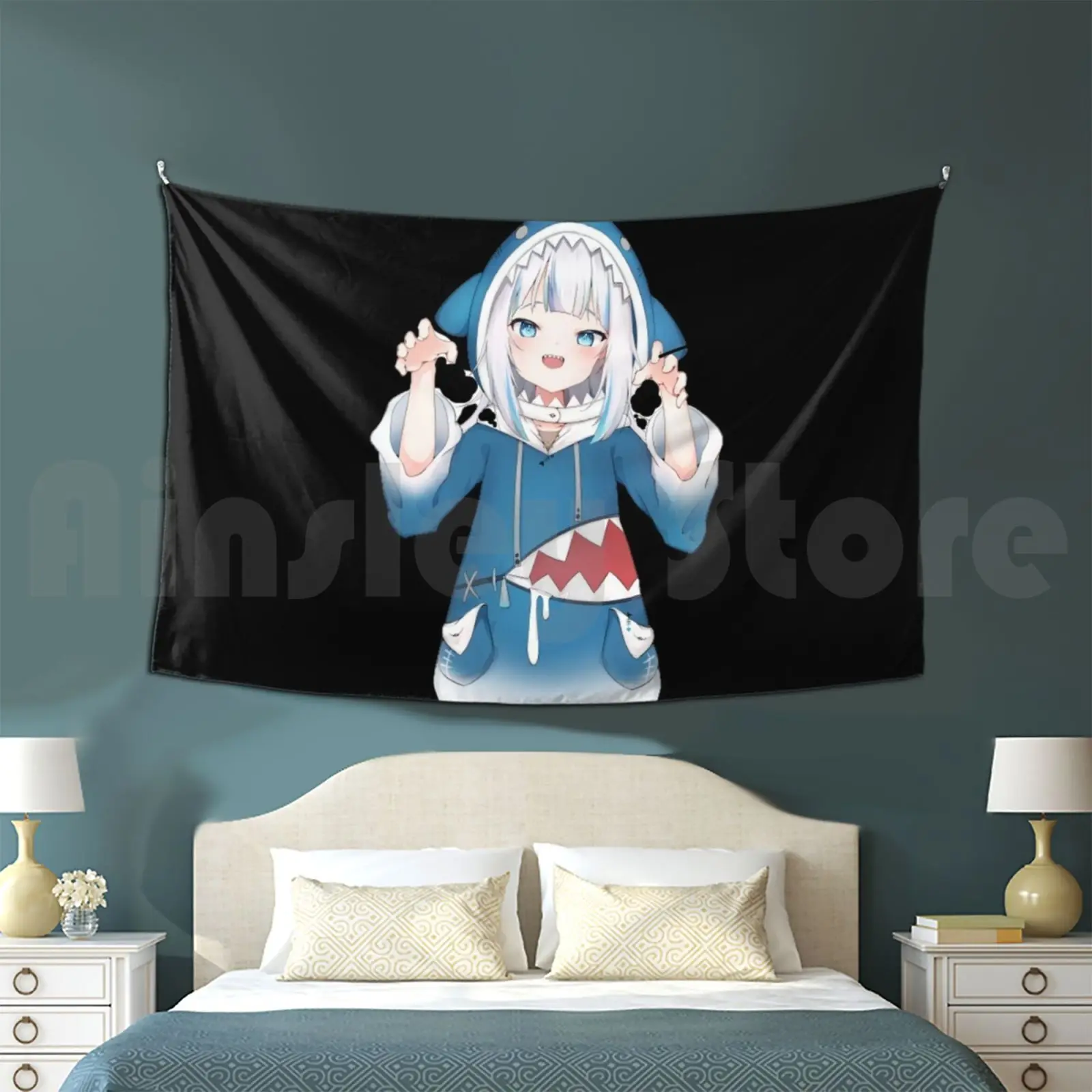 

Gawr Gura Hungry Tapestry Living Room Bedroom Hololive Vtuber Anime Hololive Hololive Hololive Inugami Korone Kiryu