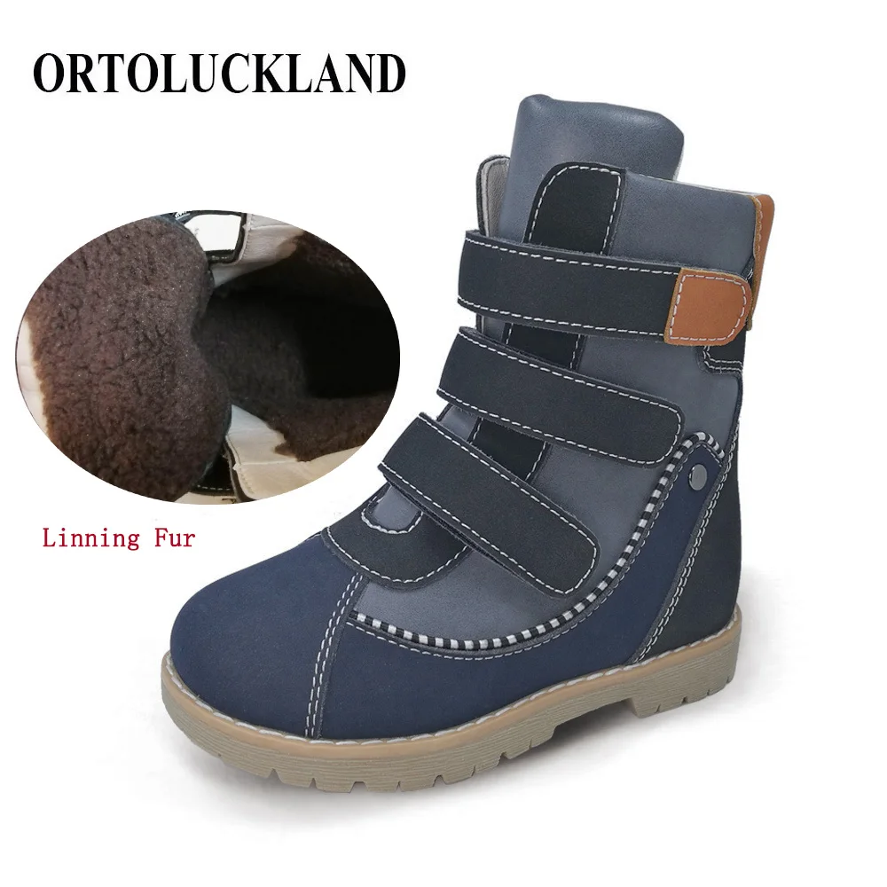 Kids Orthopedic Shoes Children Girls Leather Boots Boys High Top Winter Black Snow Clubfoot Fur Leather Footwear 3To 10Years Age