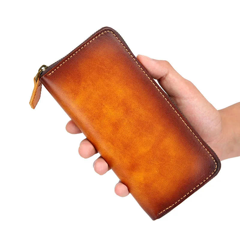 Cow Leather Women Zipper Long Purse Vintage Wallet High Quality