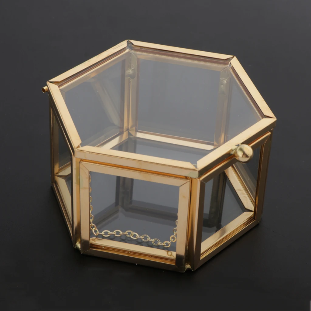 2021 NEW Hexagon Clear Glass Jewelry Box Wedding Ring Box Geometric Jewellery Organizer Box Showcase Container Watches box image 4