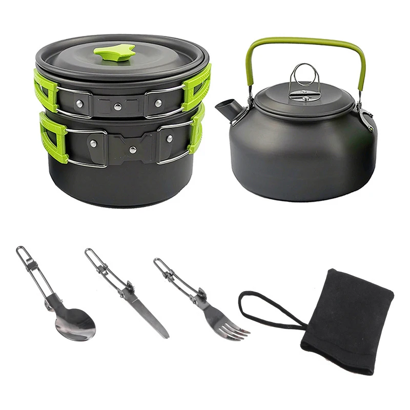 

Portable Outdoor Camping Cookware Camping Hiking Picnic Teapot Pot Set Non-stick Tableware Cutlery Picnic Bowl Pot Pan Set 2024