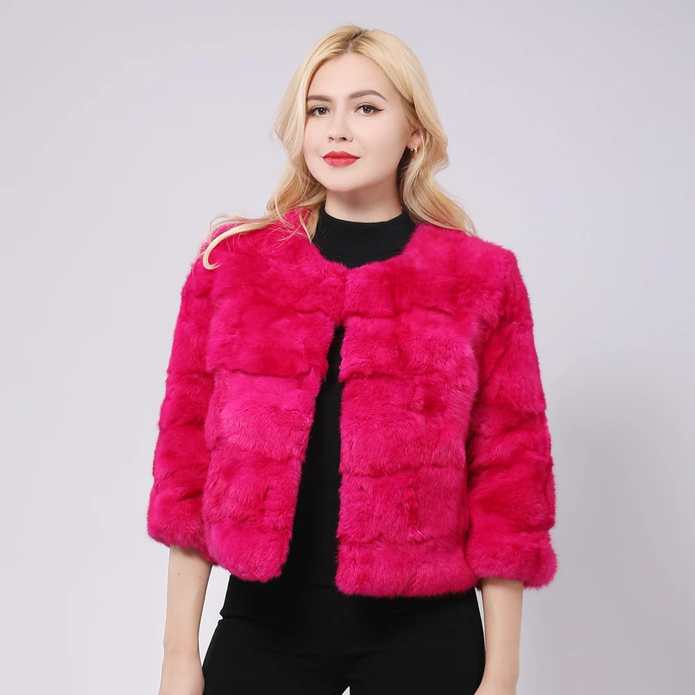 2024 Hot Sale Women Genuine Real Rabbit Fur Coat Lady Winter Warm Real Rabbit Fur Jacket Natural Color Real Rabbit Fur Overcoat