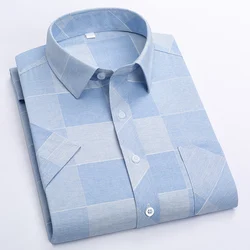 Camisa de manga corta con cuello vuelto para hombre, camisa informal de 50% algodón con bolsillo y botones, a la moda, estampado a cuadros, Color, Verano