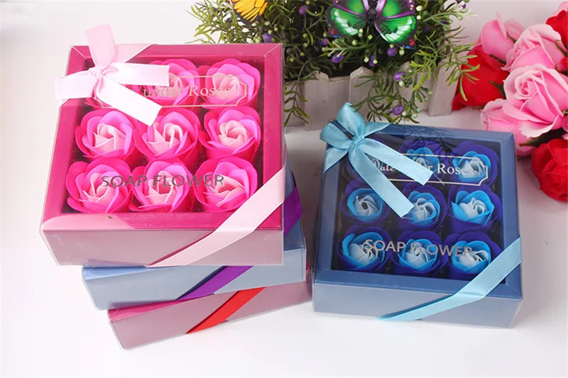 Soap Rose Box 9 Pcs Artificial Rose Petal Gift Box Valentine Day Weding Engagament Birthday Soap Rose Box