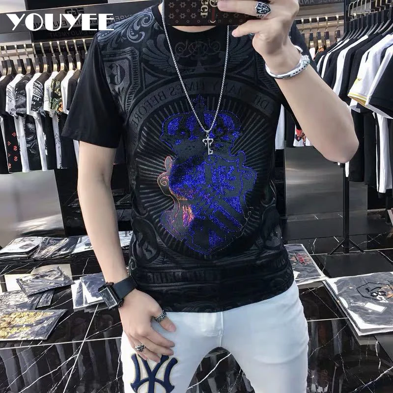 Men\'s Short Sleeve O-Neck T- shirt YOUYEE 2021 Summer Young Fashion Hip-Hop High Quality Trendy Streetwear Male Tees Top Clothes