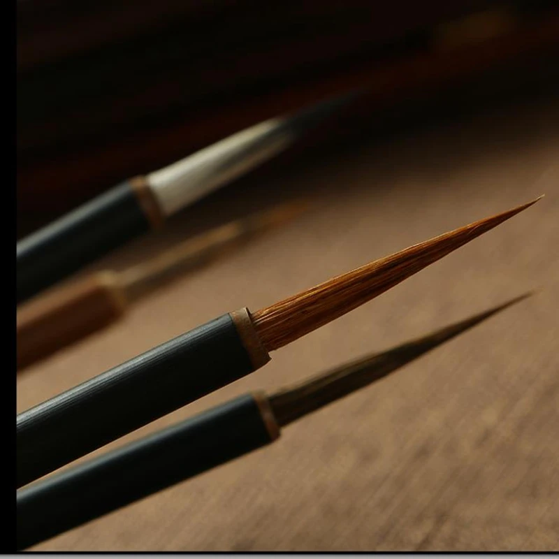 A Set 4 Pcs Chinese Water Ink Four Different Types Of Hair Brush Calligraphy Painting Sumi-e Gongbi Any Lines Detail