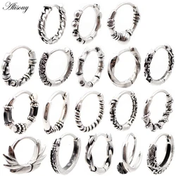 Alisouy 1pc Punk Gothic Twist Leaf Bone Stainless Steel Simple Round Circle Hoop Earrings Rock Roll Mens Women Hip Hop Jewelry