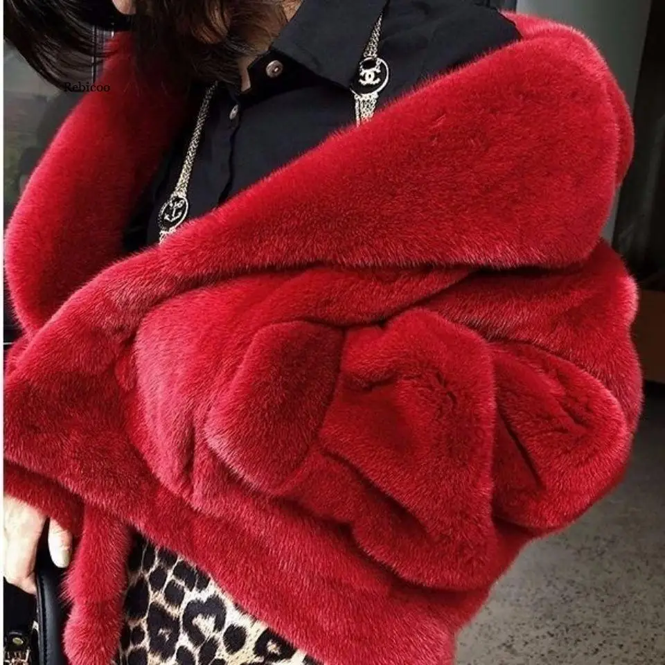 utumn Winter Faux Mink Fur Coat Women Casual Warm Soft Zipper Fur Jacket Plush Overcoat Pocket  Teddy Coat Female