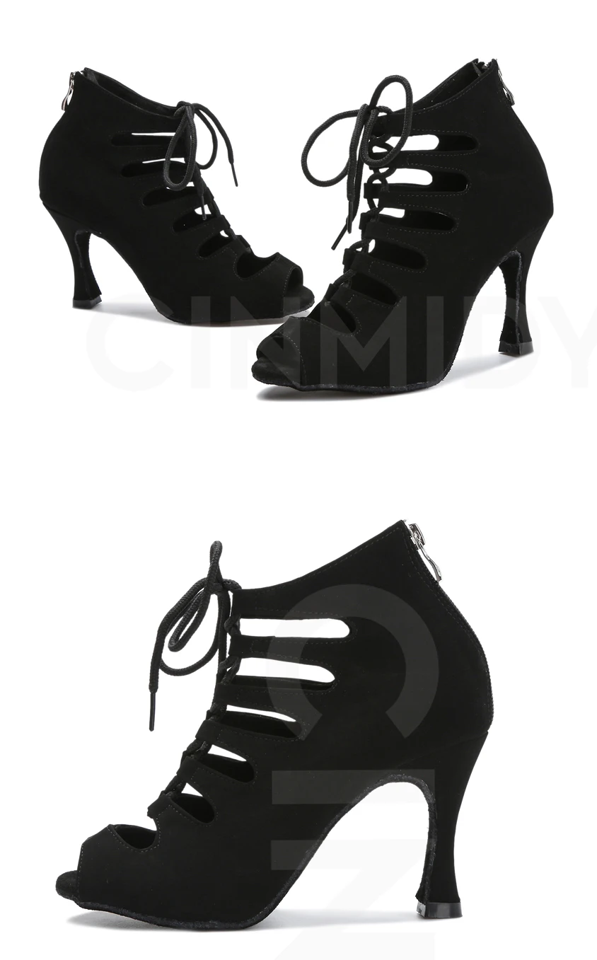 Schwarze Latein-Tanzschuhe für Damen Tango Salsa Rumba Ballroom Satin Tanzstiefel Damen Rote Sexy Pole Dance Schuhe Damen High Heels – Detail 18