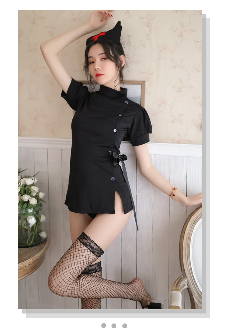 

2021 Latest Fashion Trend New Sexy Underwear Role Play Hip Length Skirt Sweetheart Cute Sexy Girl Nurse Passion Suit Black And W