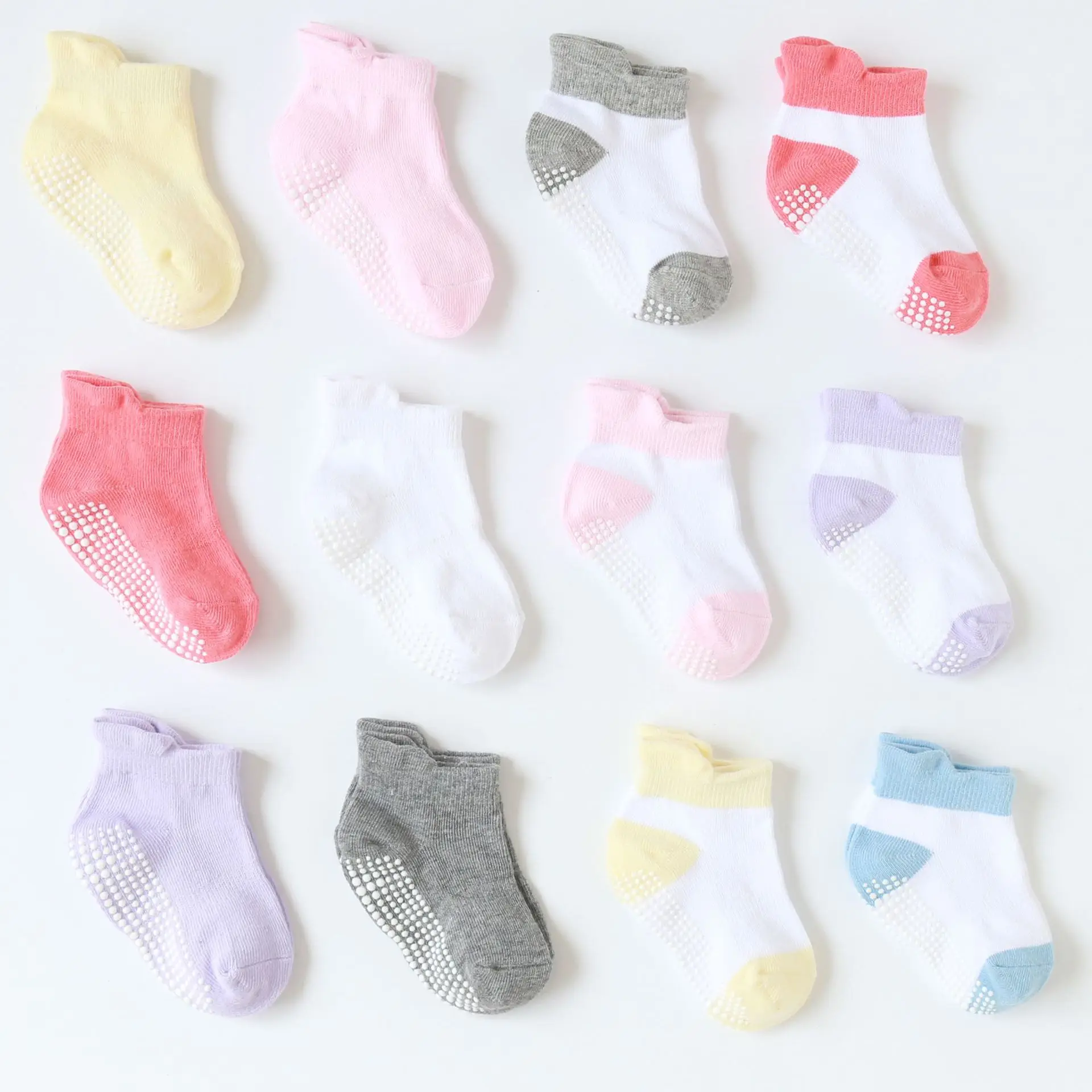 6 Pairs/lot Kids Boys Girls All Seasons Cotton Socks To 5 Years Anti-Slip Non Skid Ankle Socks with Grips for Baby Toddler