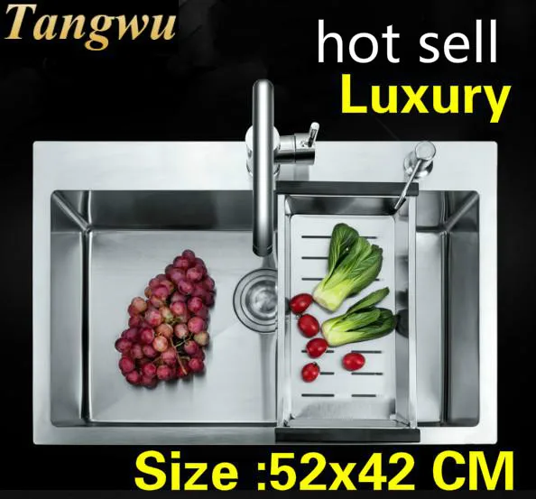 

Free shipping Apartment luxury kitchen manual sink single trough durable 304 stainless steel standard hot sell 52x42 CM