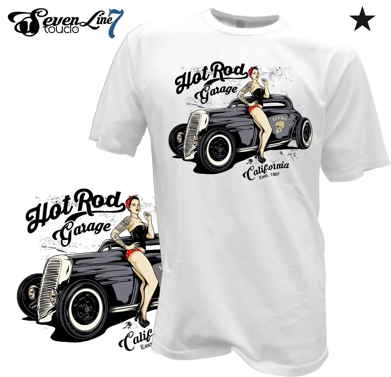 Hot Sale Men T Shirt Fashion T-Shirt Pin Up Girl Hot Rod Rockabilly Tattoo Musik Garage Oldschool V8 Usa V6 Summer O-Neck Tops