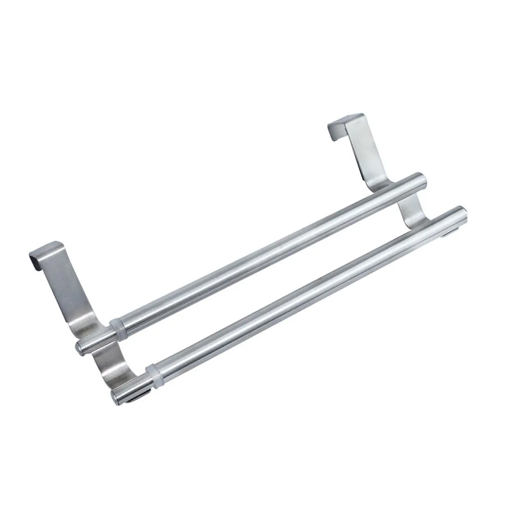 Double Layers Cabinet Drawer Towel Hanging Rack Kitchen Bathroom Door Hanger Stainless Steel Telescopic Towel Racks