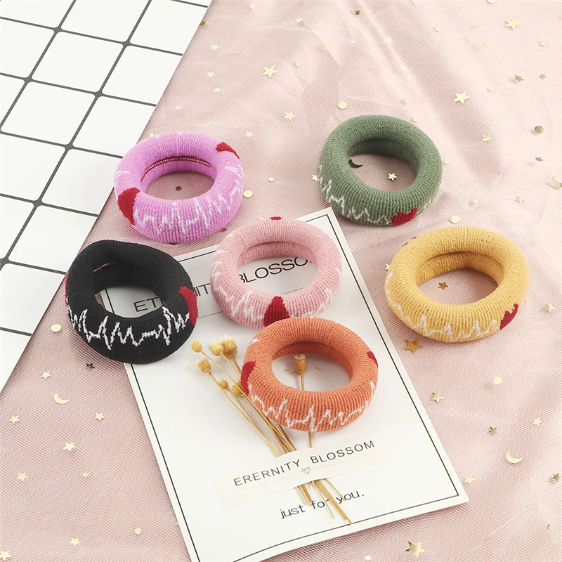 Simple Thick Hair Bands Colorful High Elastic Hair Ties for Women Girls Red Heart Cute Headband Hair Accessories Ponytail Holder