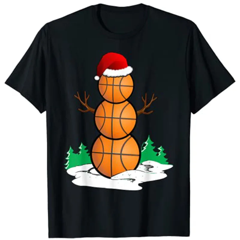 Basketball Snowman Balls Christmas Pajama Gifts Men Boys Kid T-Shirt