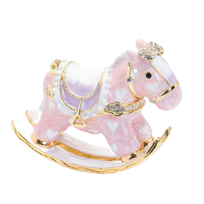 TT Pink Rocking Horse Mini Jewelry Box Crystal Enamel Exquisite Decoration Birthday Gift High-End