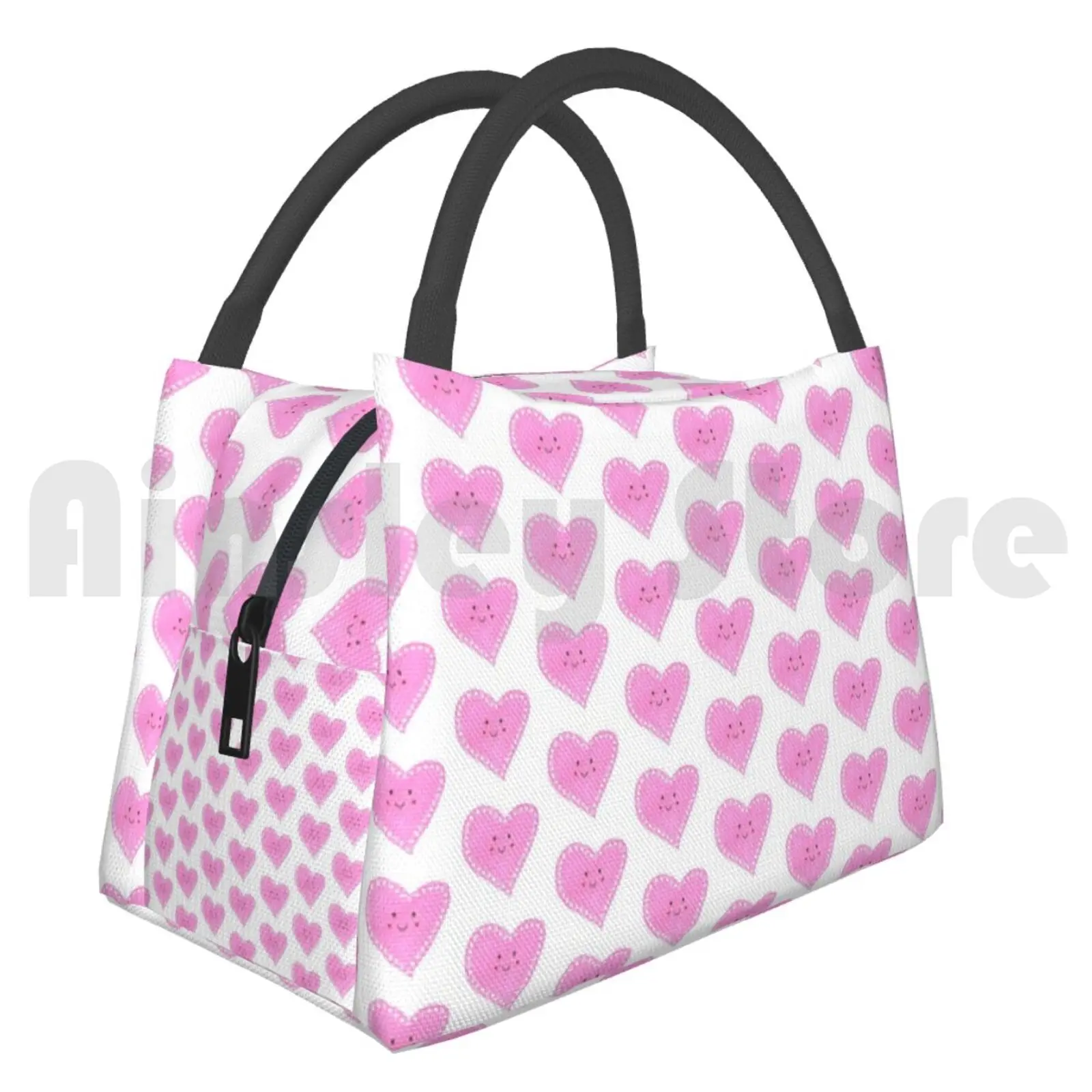 

Portable Insulation Bag The Heart Of Sugar Heart Hearts Pink Gray White Graphic Design Watercolor Sleeve For