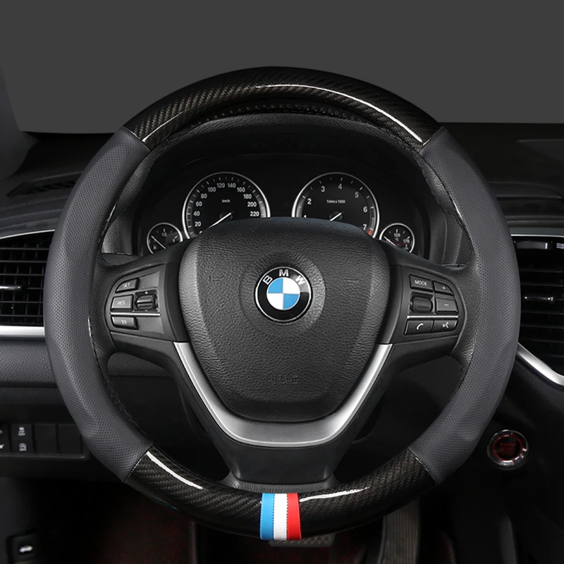 Carbon Fibre Leather Car Steering Wheel Cover 38cm For BMW X1 X2 X3 X4 E84 F84 F39 E83 F25 G01 F97 F26 G02 F98 Auto Accessories