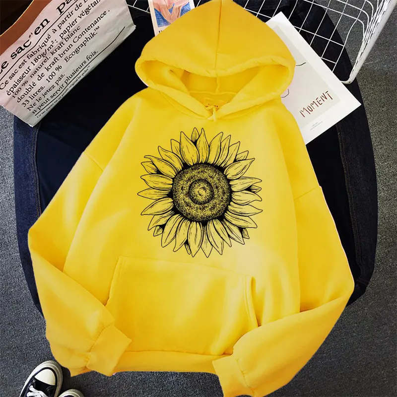 Dandelion Print Yellow Tops Hoodie Korean Harajuku Aesthetic Hoodies Goth Women Autumn Winter Pullover Sudaderas Kpop Sweatshirt