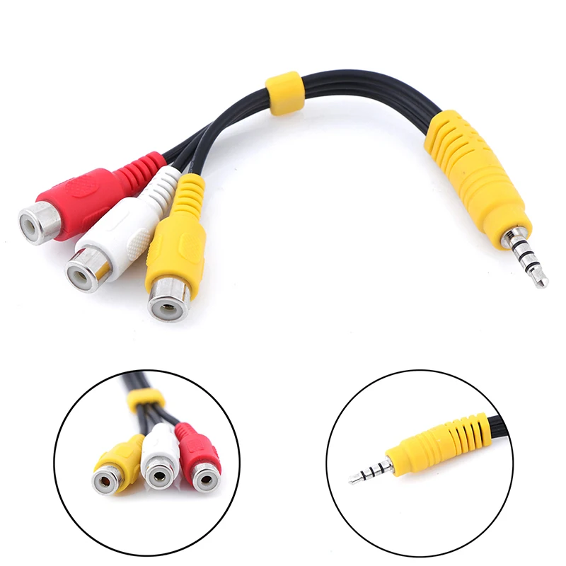 1pcs 3.5mm Aux Male Stereo to 3 RCA Female Audio Video AV Adapter Cable for High-Performance Video and Audio Playback