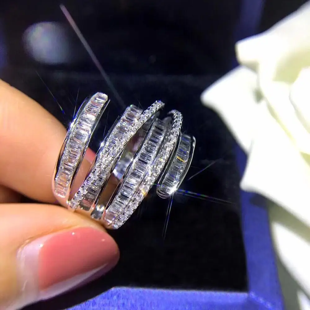 2021 Across Lab Diamond Promise Ring 925 sterling silver Bijou Engagement Wedding band Rings for Women Bridal Fine Party Jewelry