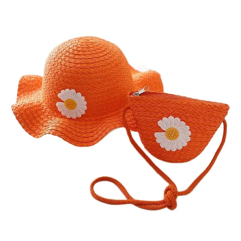 

Europe America Fashion Little Daisy PAPER STRAW Children Sun Hat Bag Set Spring Summer Brand Straw Hat For Boy Girl Wide BrimCap