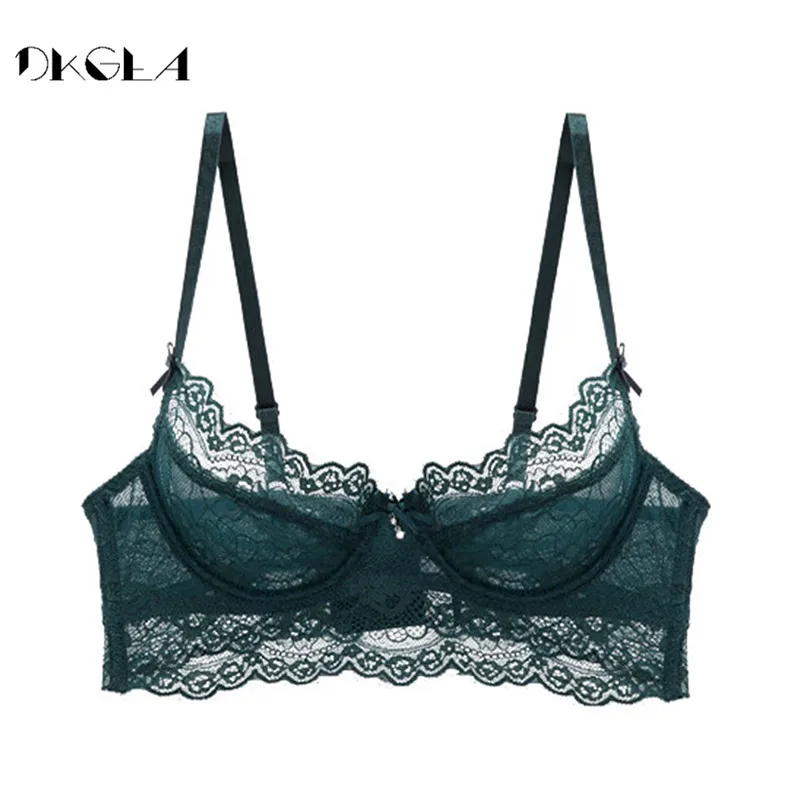 Fashion Sexy Underwear Ultrathin Bra Plus Size 38 40 42 Brassiere Green Women Lingerie Lace Eyelash Transparent Bras Embroidery