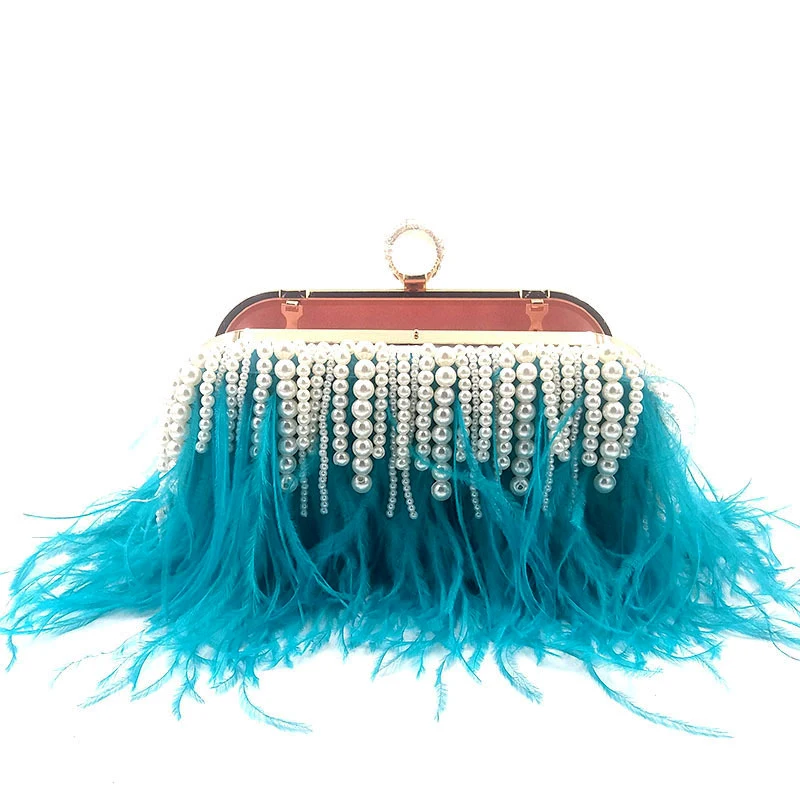 Imagem -02 - Bolsas de Embreagem Noite Pérola Pena para Mulheres Bolsa de Ombro Feminina Estilista Elegante Luxo Casamento 2023 Novo