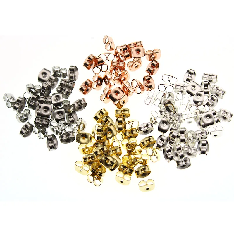 100pcs 6x4.5mm Butterfly Stainless Steel Earring Stoppers Post Stud earrings Backs for DIY Earring Jewelry Findings Accessories