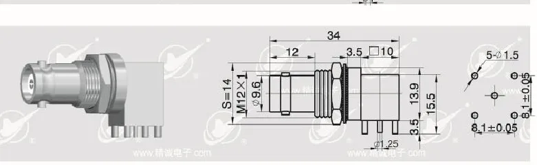 Conector fêmea bnc de alta qualidade forma de placa pcb tipo soldagem