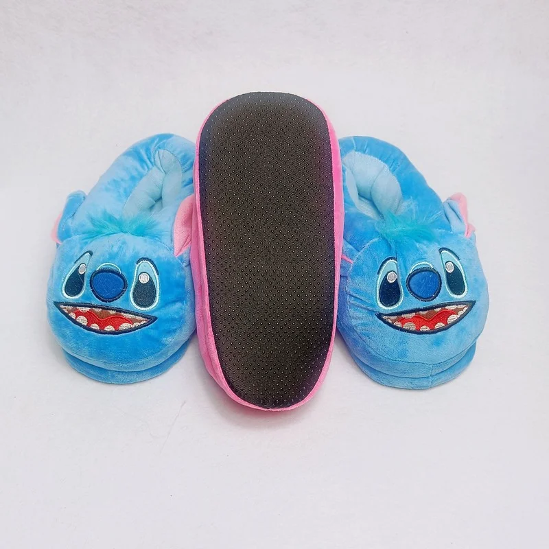 Disney lilo & stitch slides peludos dos desenhos animados inverno casa sapatos com tudo incluído com grosso quente não-deslizamento algodão sapatos