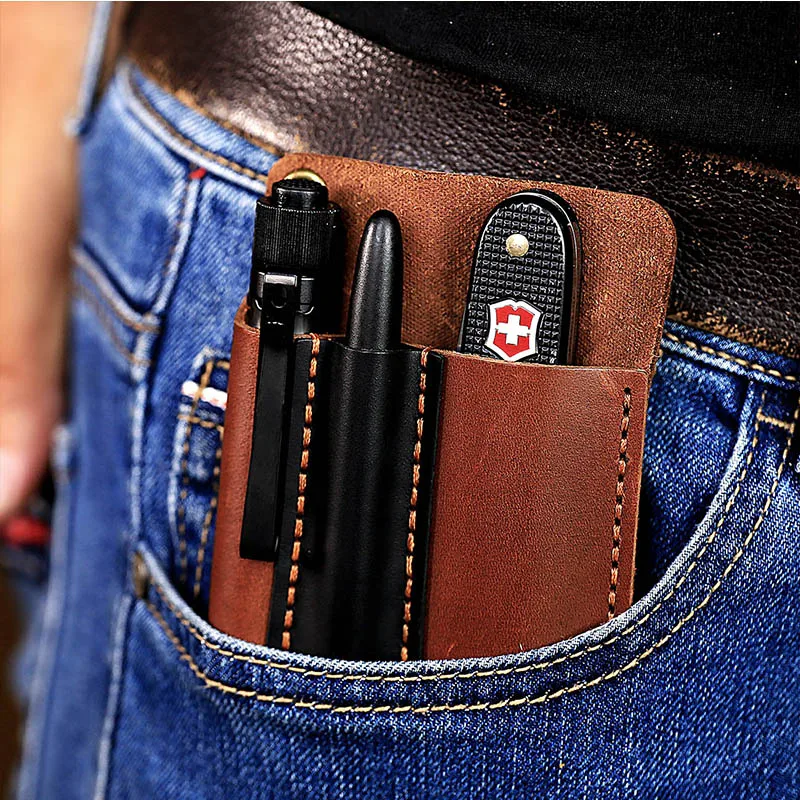 EASYANT organizador de bolsillo, funda de cuero para cuchillo, bolsa de herramientas EDC hecha a mano, accesorios multiherramienta