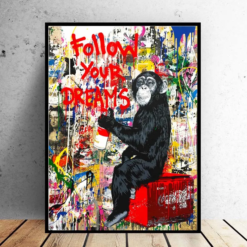 

RELIABLI ART Follow Your Dreams Monkey Gorilla Animal Pictures Canvas Painting Wall Art For Living Room Home Decor No Frame