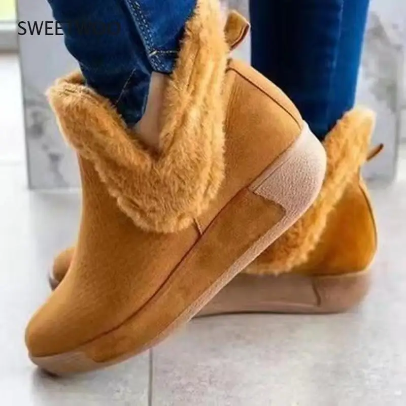 Autumn and winter couple shoes  casual mid-cut faux fur round toe suede flat-heeled brown snow boots