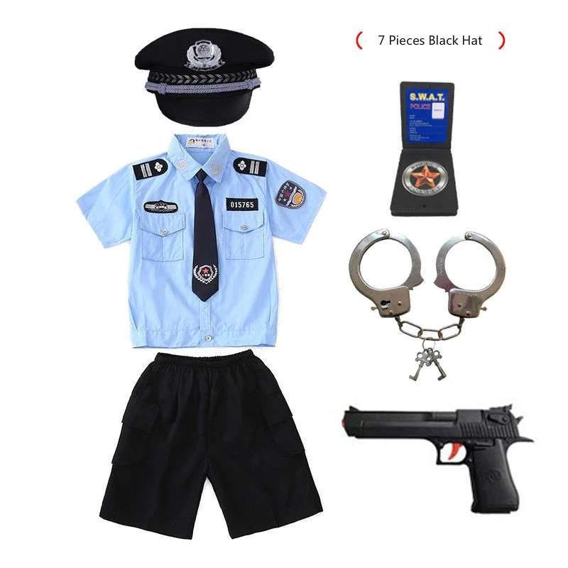 Neue Kinder Kind Cop Polizei Offizier Uniform Halloween Polizei Kostüm Jungen Mädchen Polizist Cosplay Polizei Anzug Mit Handschellen