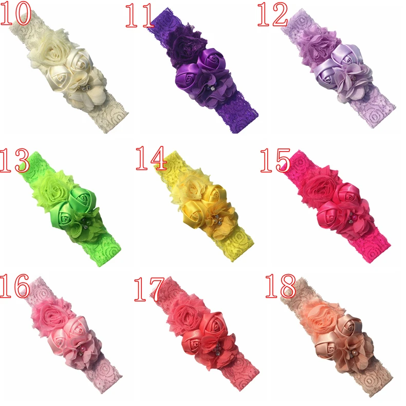 baby headband newborn rose elastic hair band Chiffon flower Rhinestone lace headbands baby girls hair accessories headwear