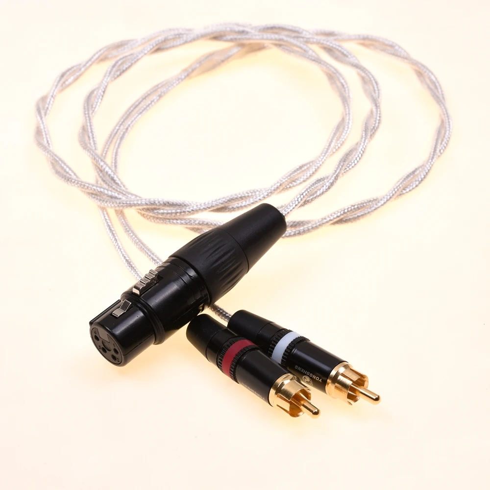 المزدوج RCA ذكر إلى XLR أنثى متوازن محول الصوت ، الفضة مطلي درع كابل ، 4Pin