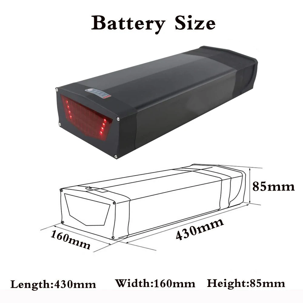 36V 48V 52V Empty Battery Boxes Ebike Battery Case 117 Pcs Rear Rack High Capacity Electric Bike Battery Case Electric Bicycle