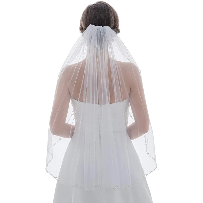 Velo di perline di cristallo di perle a 1 livello lunghezza del gomito velo da sposa da donna con pettine perline di Tulle velo accessori da sposa